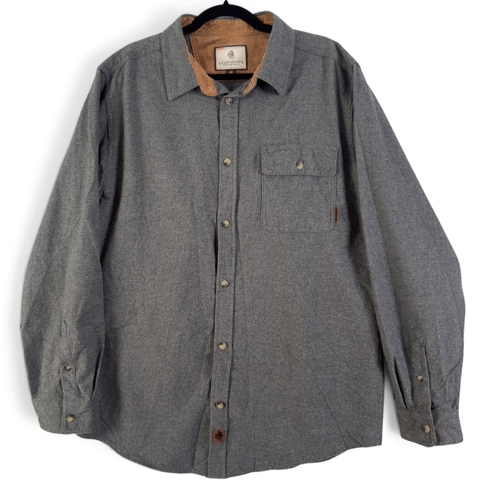 Legendary Whitetails Flannel Shirt Gray Mens LT Corduroy Trim Outdoor Rugged